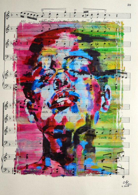 Neon Face  on the Vintage Music Sheet