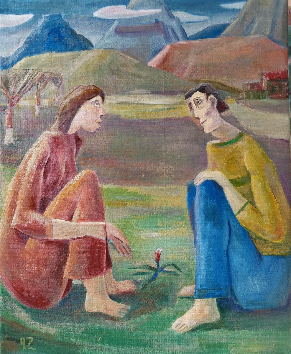 Expressive Oil Painting , The Meeting In The Meadow By Gegham Hunanyan, 16 X 20, Artwork For Sale On Artfinder