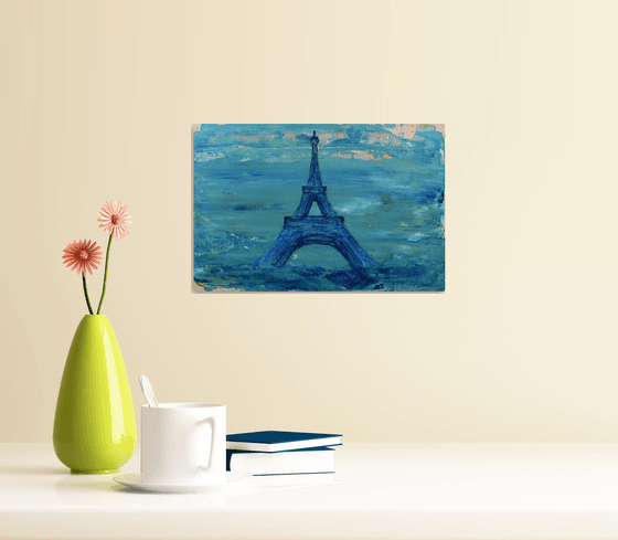 Startonight Canvas Wall Art Blue Eiffel Tower Paris France