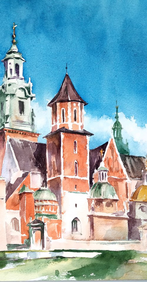 "Krakow, Poland. Summer architectural landscape" Original watercolor painting by Ksenia Selianko