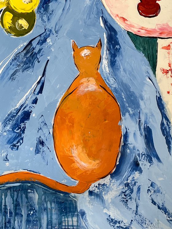 Woman with Cat Painting