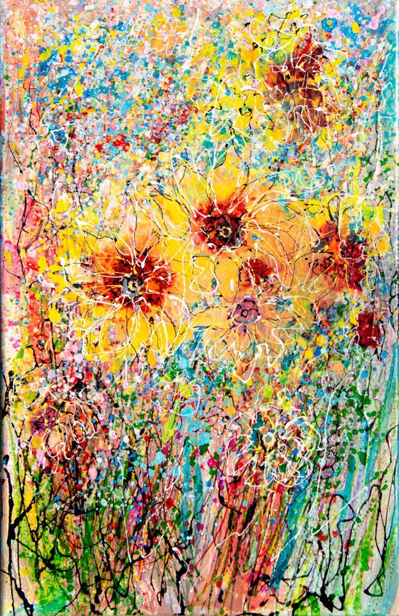 Tall Grass Splatter Floral Abstract  #3 by Olena Art