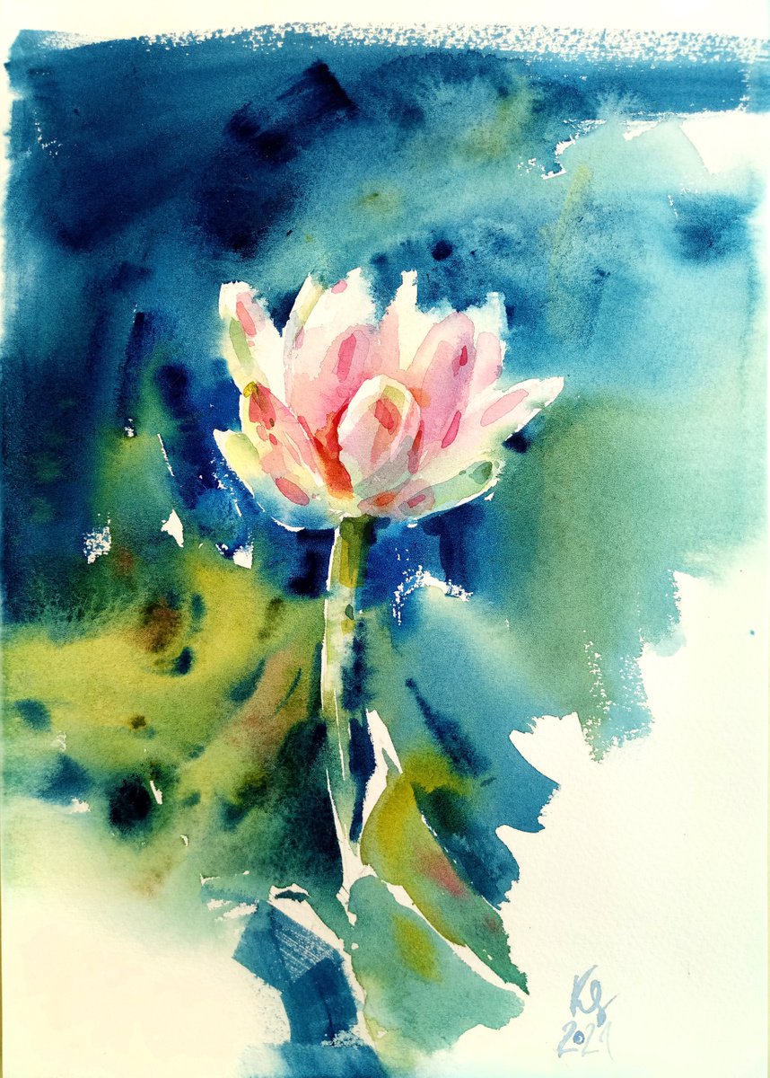 Impressionistic Botanical Watercolour By Ksenia Selianko, 8 X 12", "Lotus - The Flower Of Life", Original Artwork