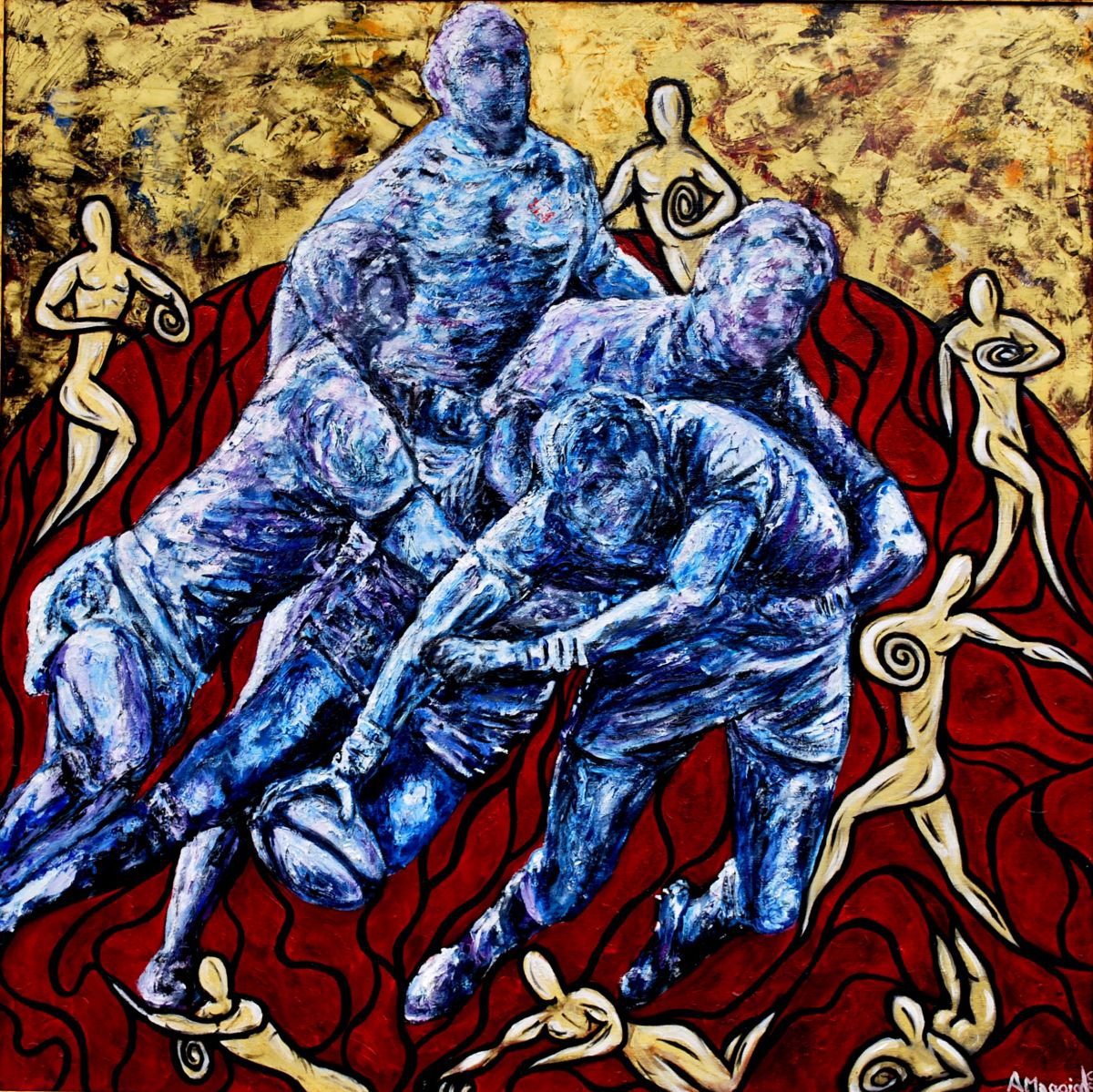 Impressionistic Portrait Oil Painting By Antonio Maggio Carluccio, 31 X 31, Rugby 3, Original Artwork