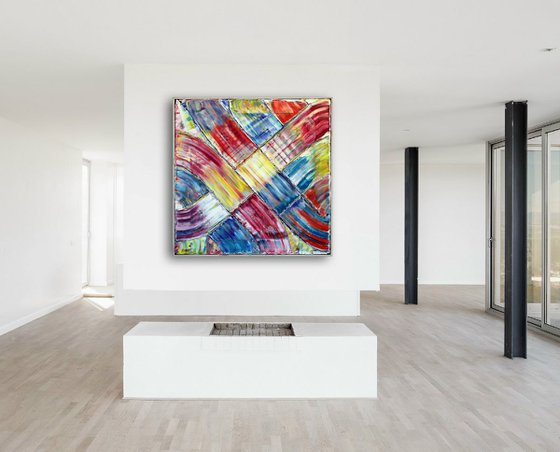 "Color Junction" - Large Abstract PMS Oil Painting, 36 x 36 inches