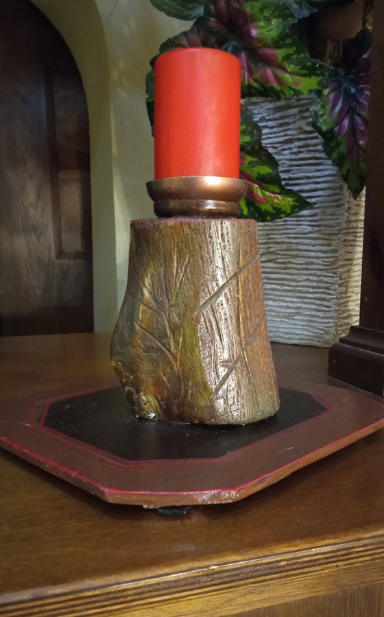 Rustic wood carving - candle holder