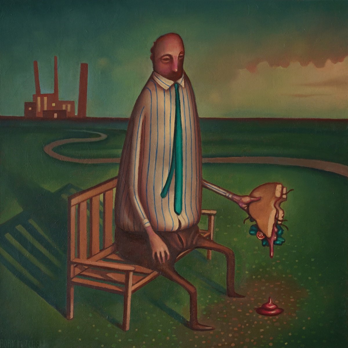 Naive Portrait Oil Painting By Rory Mitchell, 20 X 20", The Sandwich Of Divine Ascension, Original Artwork