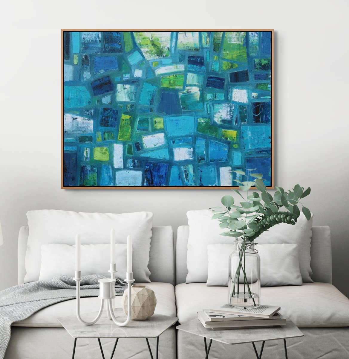 Geometric Abstract Acrylic Painting By Sage Mountain Studio, 40 X 30", The Bejeweled Sea, Original Artwork