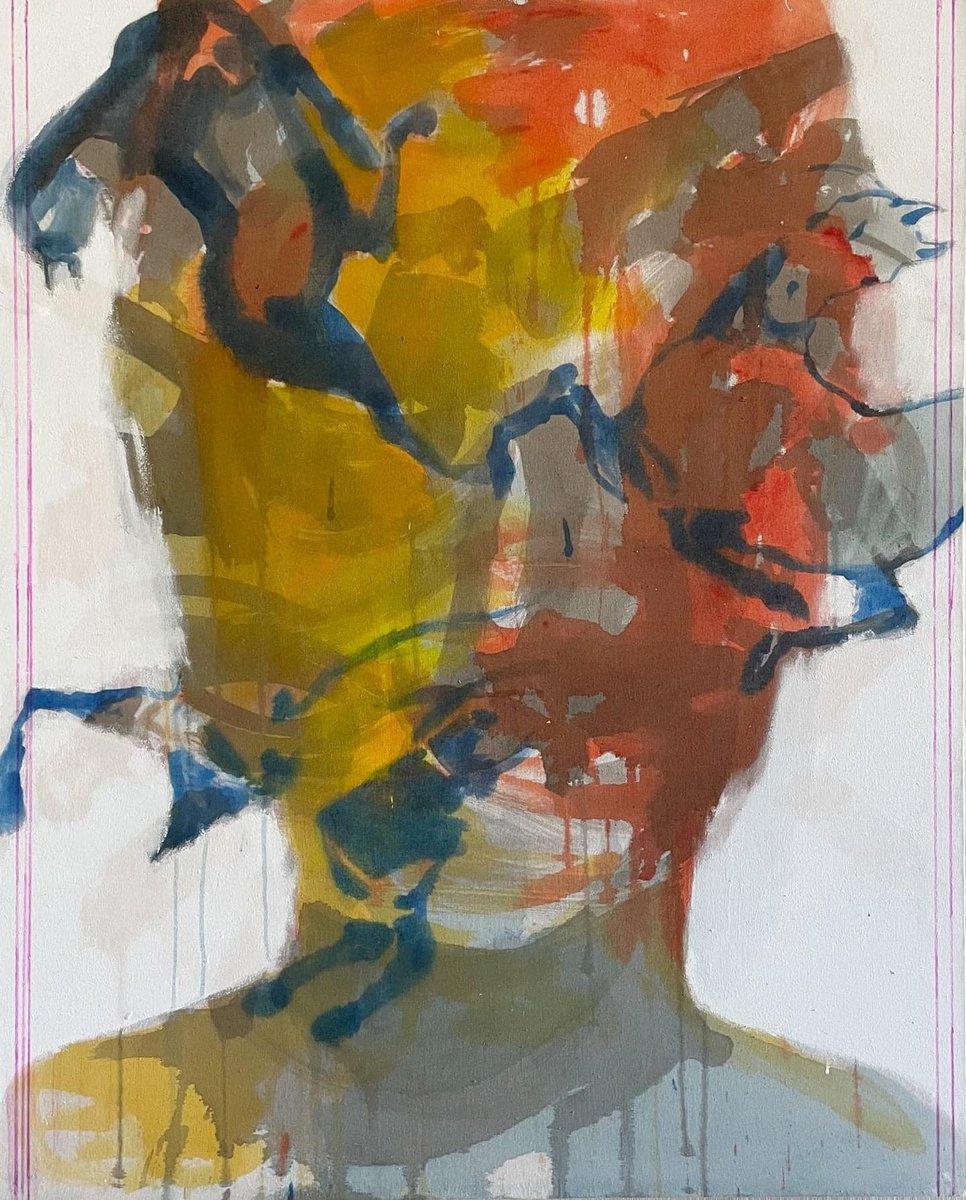 Abstract Portrait Painting By Gela Mikava, 31 X 39, Three Horses, Original Artwork