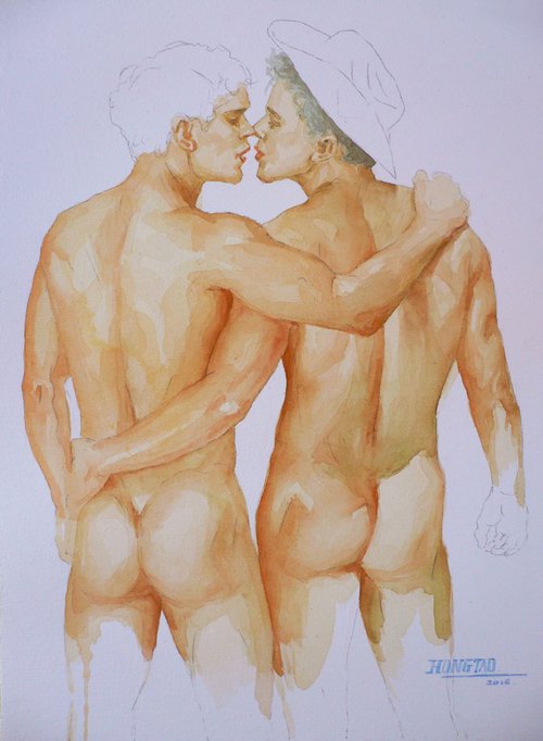WATERCOLOUR MALE NUDE #16-1-19 by Hongtao Huang
