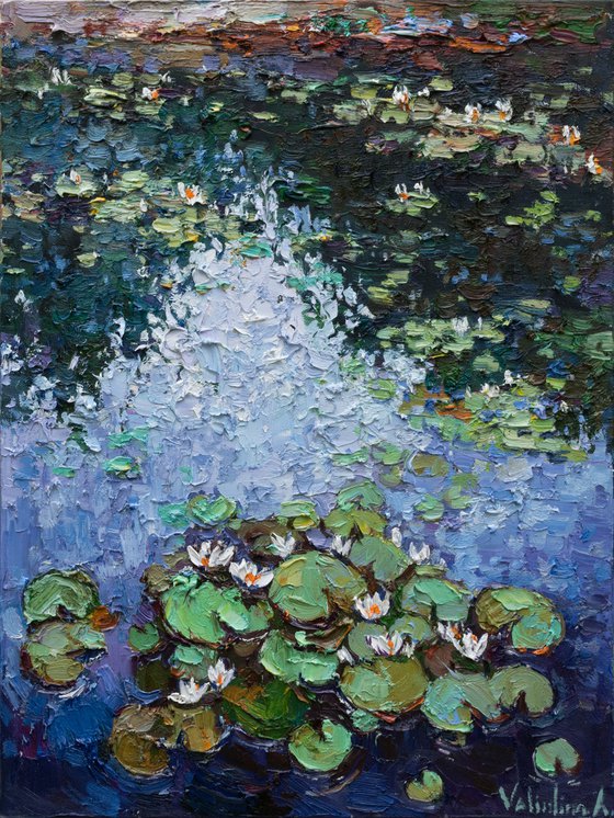 White water lilies Original Oil painting