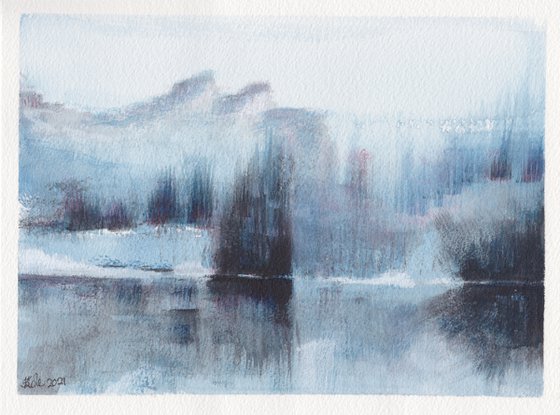 'Glassy Lake' Original Watercolour Painting | Winter | Snow