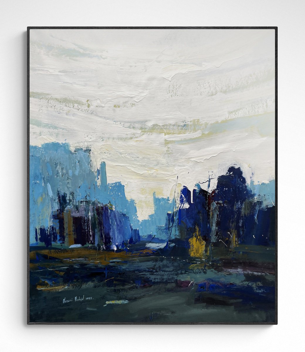 Abstract Landscape Acrylic Painting By Nazarii Medvid, 37 X 43", Depth Of Nature 243, Original Artwork