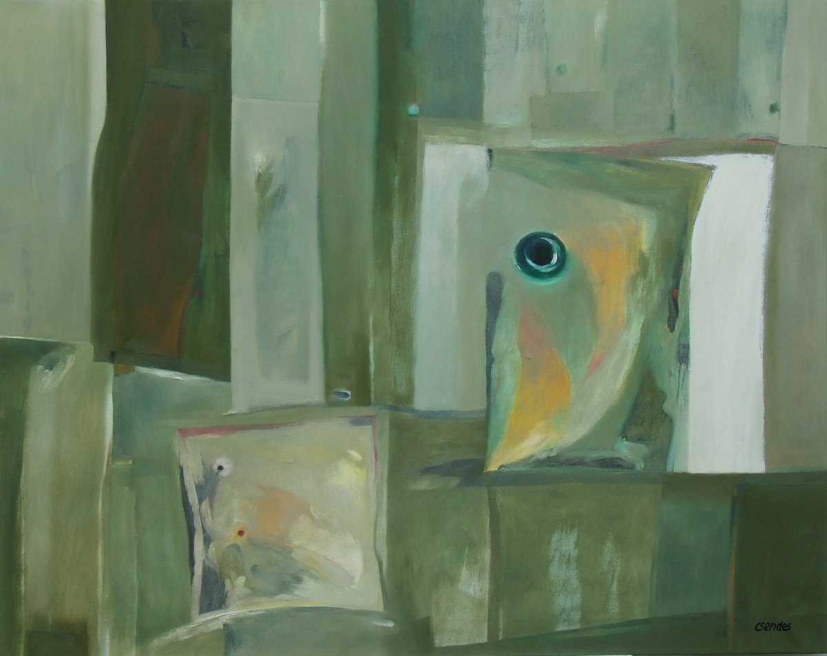 Abstract Oil Painting By Csaba Csendes, 39 X 31, On The Road, Original Artwork