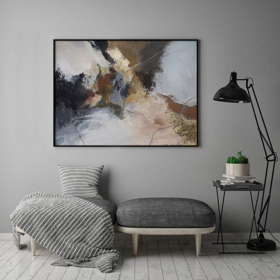 "Savage 2" Gray brown gold abstract art