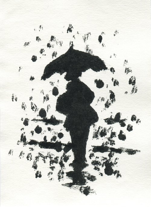 Lady in the snow Monoprint by Hugo Lines
