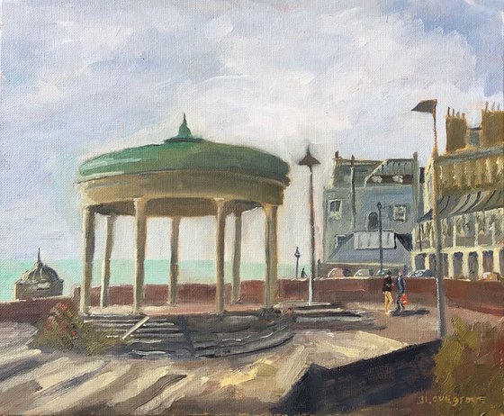 Meet at the Bandstand, an original oil painting.