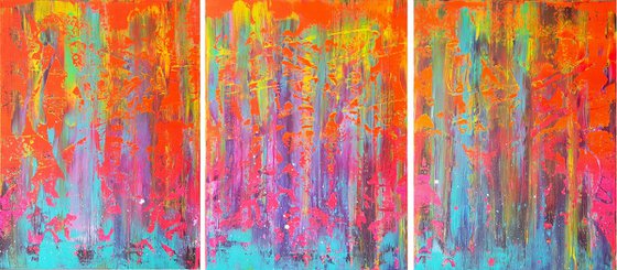 Crazy April - XXL triptych colorful palette knife painting