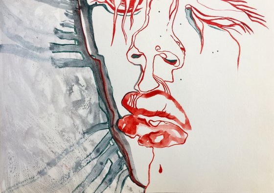 lips beautiful woman portrait face drawing emotional figurative abstract wall art