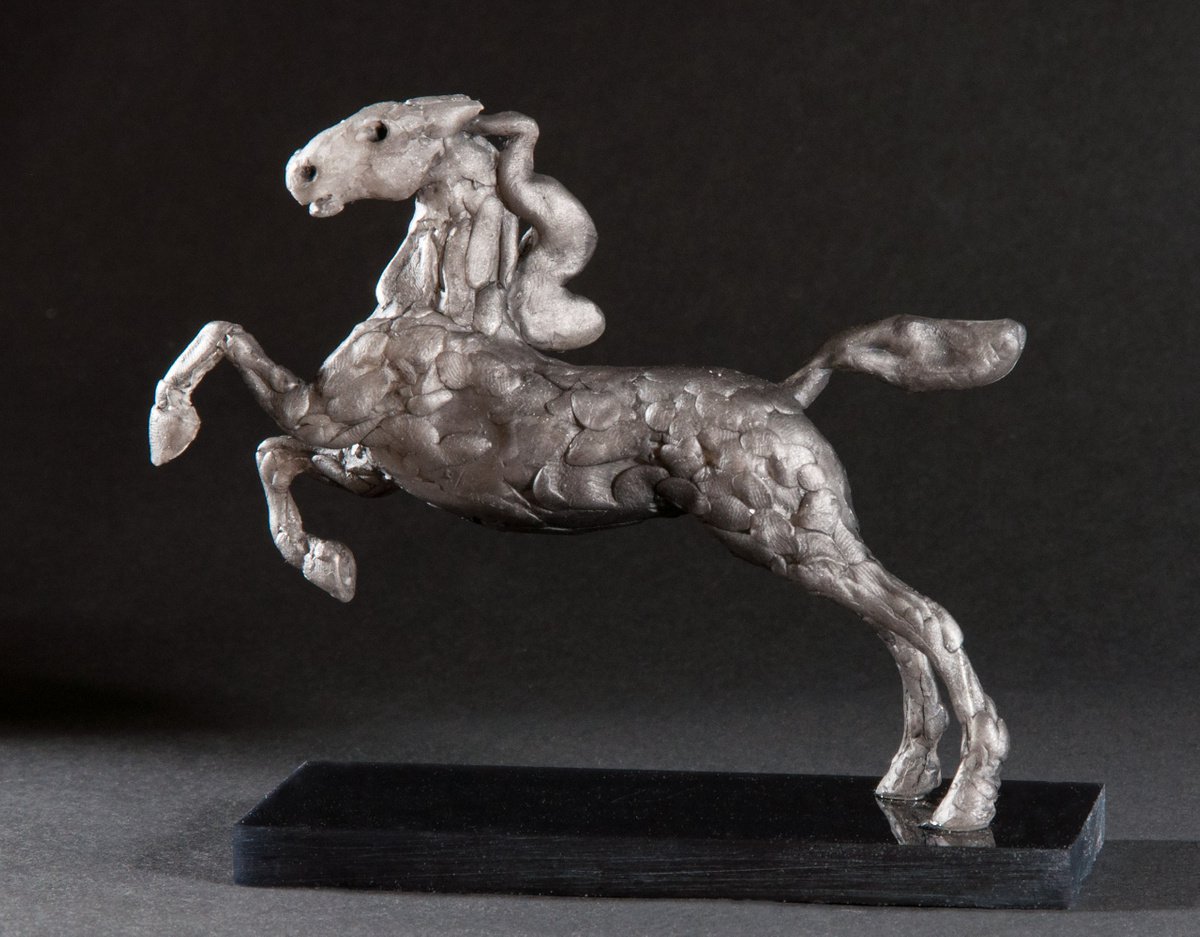 Expressive Animal Sculpture By Holly Bennett, 6 X 5, Running Horse - Steel Grey., Original Artwork
