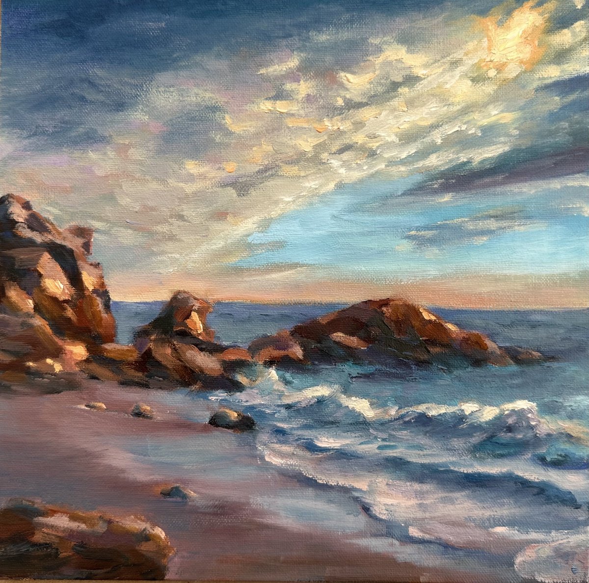 Impressionistic Landscape Oil Painting By Grace Diehl, 8 X 8, Breaking Through, Original Artwork