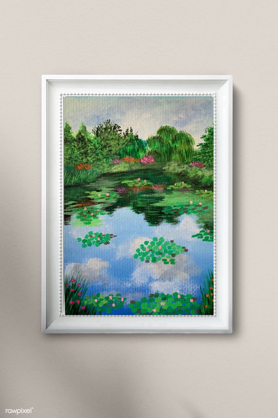 Monet’s garden ! Water lilies pond! Giverny ! Painting on paper