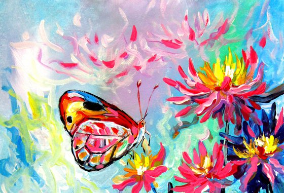 Dahlia flowers with butterfly