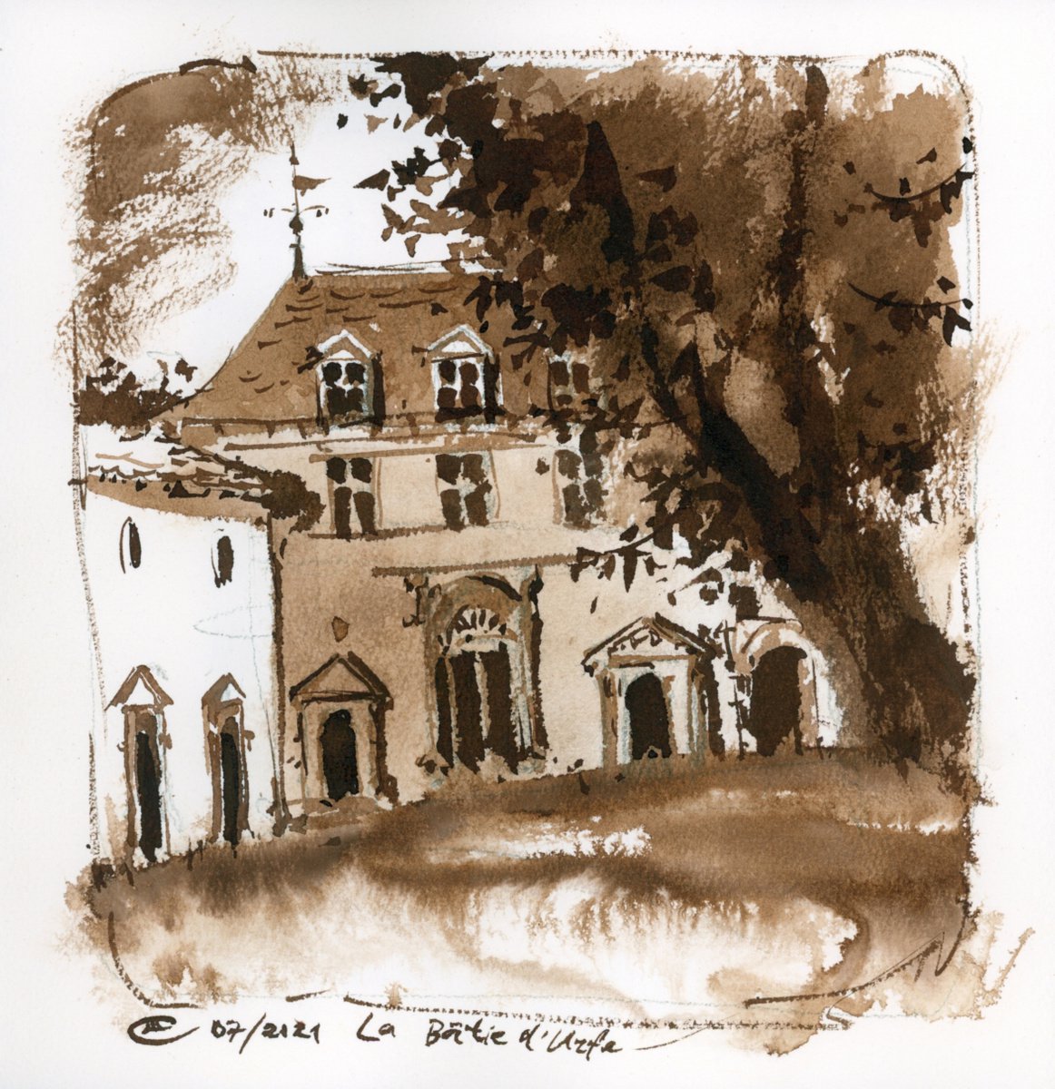 Chateau la Bastie d’Urfe. Ink drawing #2. by Tatyana Tokareva