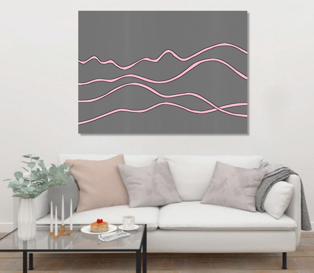 Abstract Landscape Acrylic Painting By Marina Krylova, 43 X 31", Minimalistic Landscape #05, Original Artwork