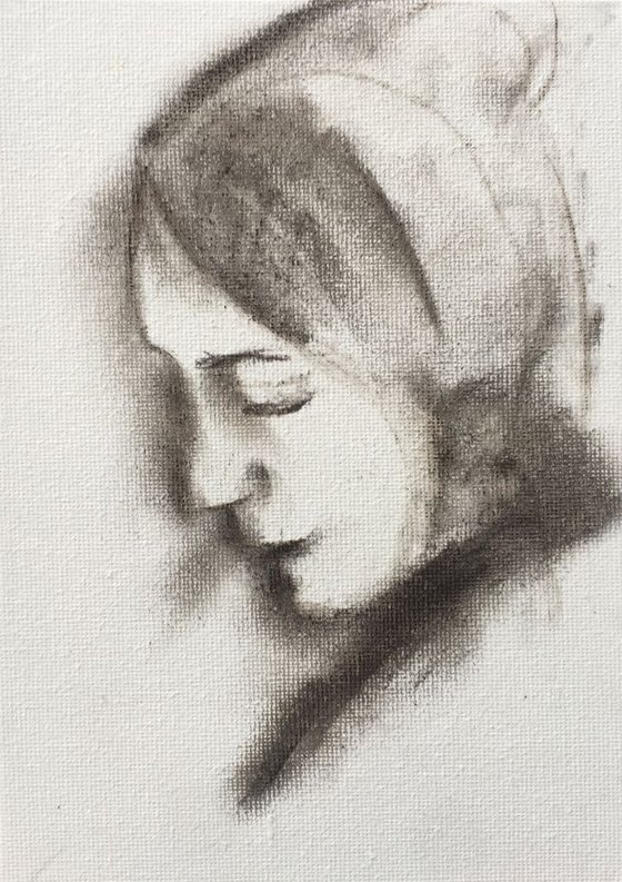 Study of a Woman's Face 7x5 Charcoal on Canvas Board