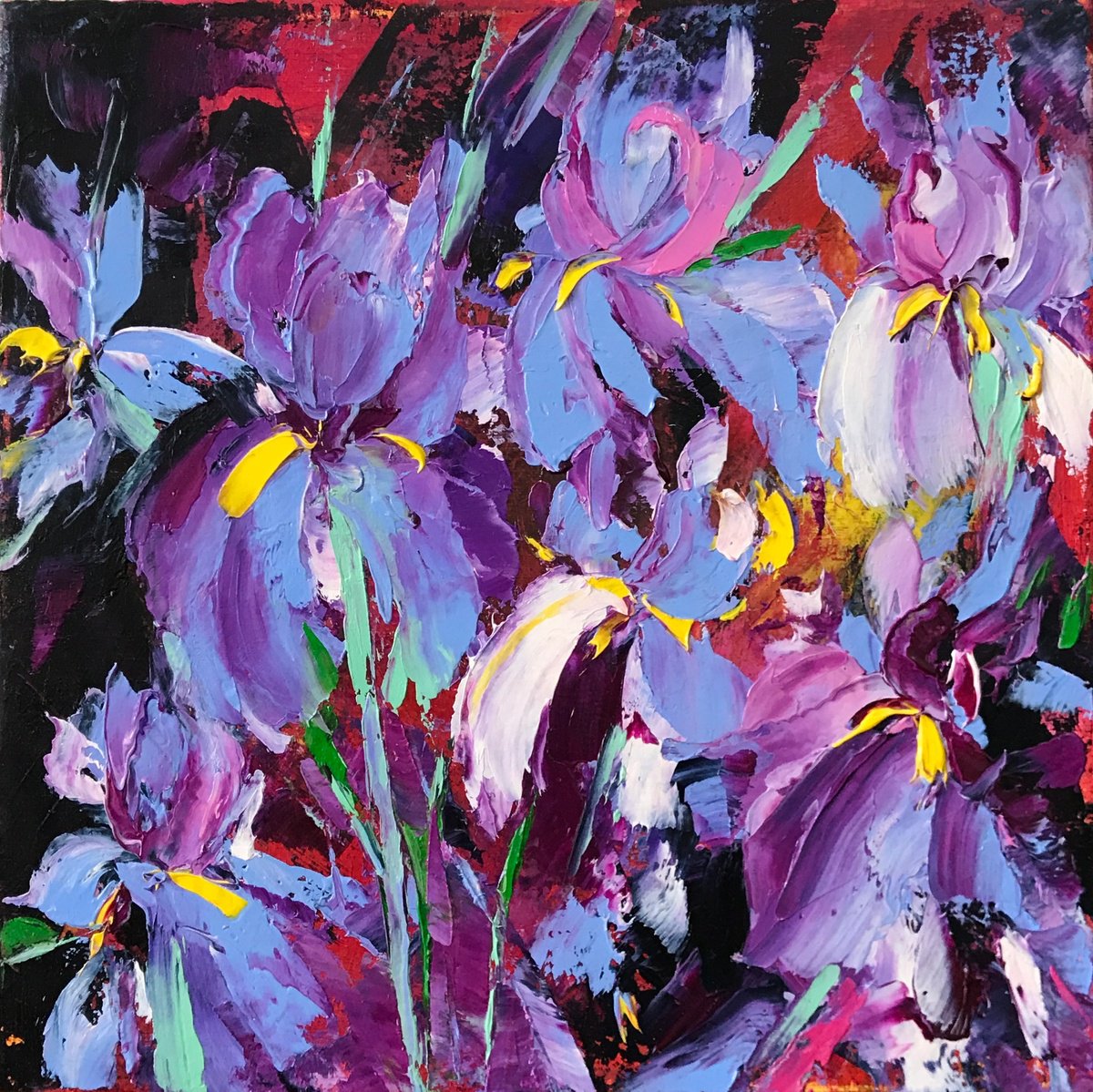 Abstract Botanical Oil Painting By Svitlana Andriichenko, 9 X 9", Flute Melody, Original Artwork