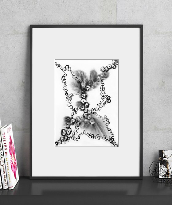 "Cellular formations" Abstract Watercolor Painting. Black and White Art. Monochrome Artwork.