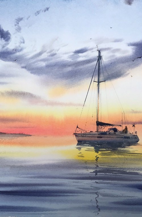 Yachts at sunset #7 by Eugenia Gorbacheva