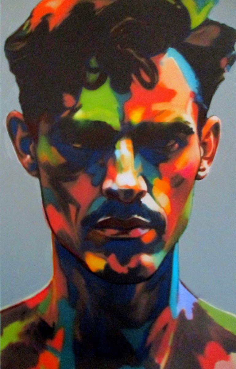 Expressive Portrait Acrylic Painting By Helena Wierzbicki, 18 X 29, Unbreakable, Original Artwork