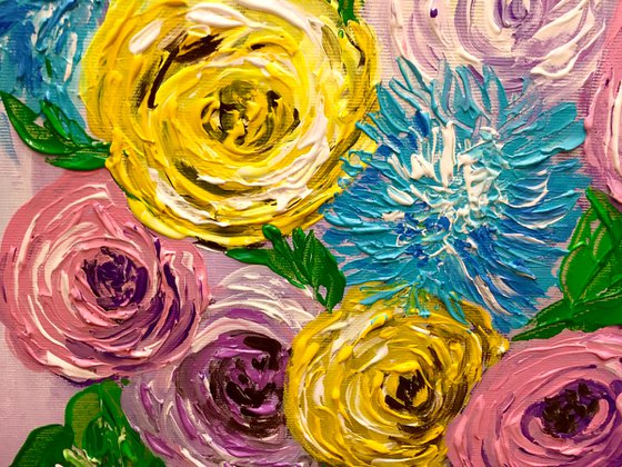 BOUQUET OF ROSES #6 palette knife Still life  flowers Dutch style office home decor gift