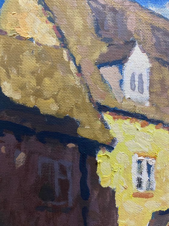 Original Oil Painting Wall Art Artwork Signed Hand Made Jixiang Dong Canvas 25cm × 30cm The House In Front small building Impressionism