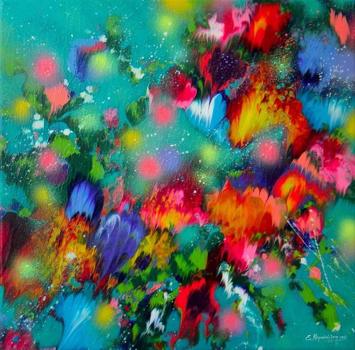 Floral Painting "Flowers of Emerald Lake" by Irini Karpikioti