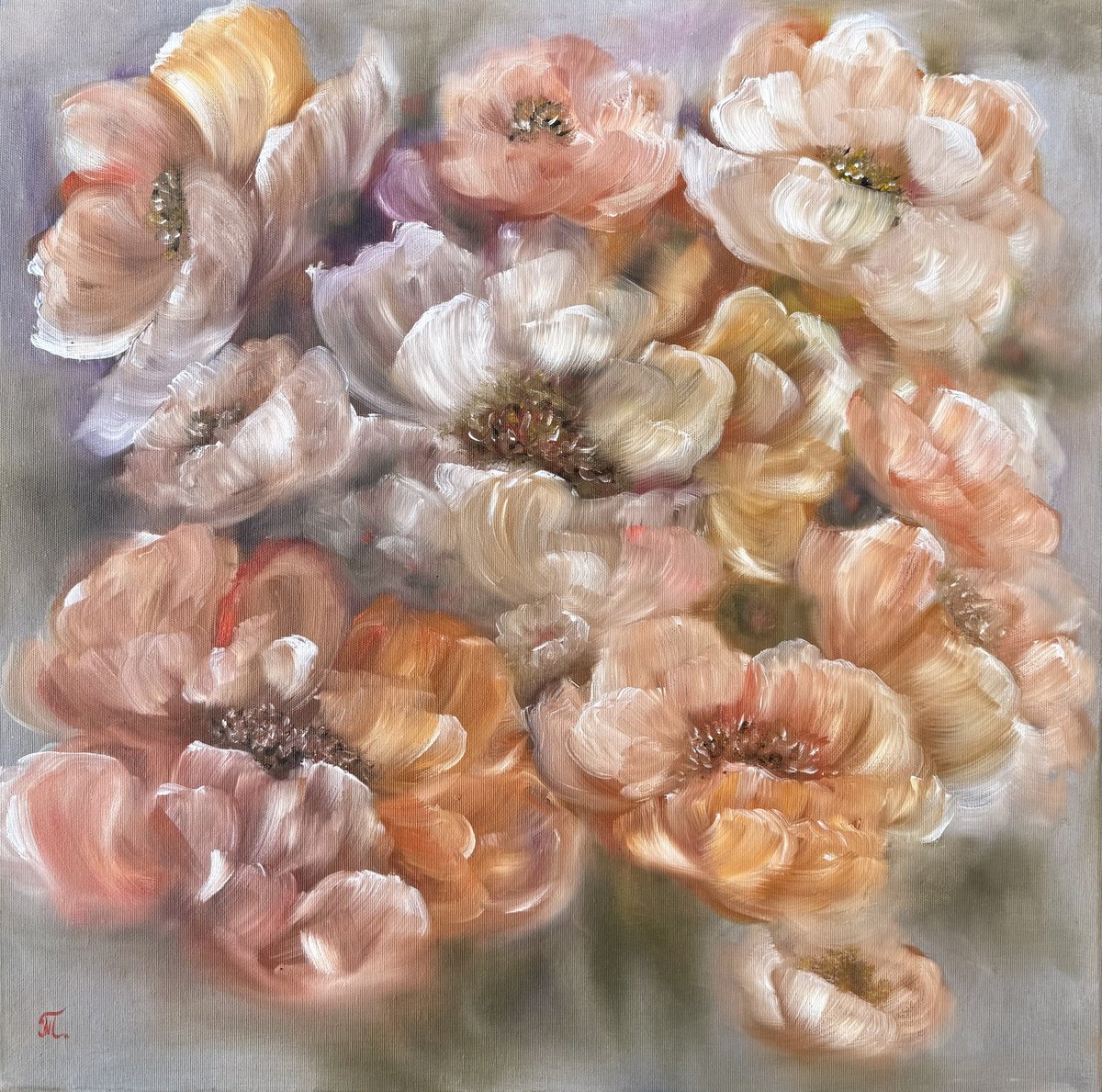 Impressionistic Botanical Oil Painting By Tanja Frost, 24 X 24", Dreamscape Blooms, Original Artwork