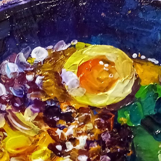 Ramen Still Life Original Acrylic Painting on Panel, Food Artwork, Kitchen Décor, Japanese Traditional  Soup Plate, Impressionist Still Life Artwork