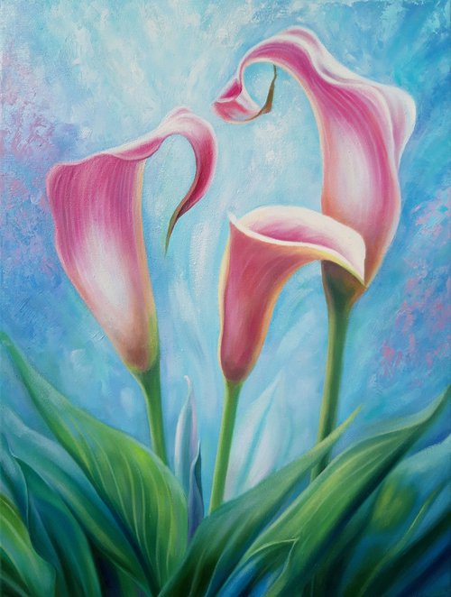 "Calla Lilies", oil floral painting, flowers art by Anna Steshenko