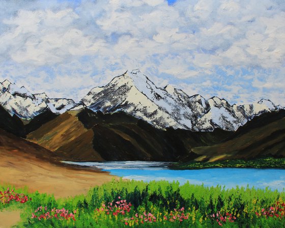 Snowy mountains painting