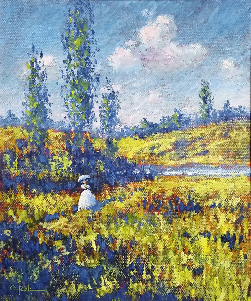 Impressionistic Landscape Oil Painting By Oleh Rak, 20 X 24", Stroll, Original Artwork