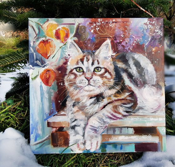 Animals oil painting, Cat painting on canvas