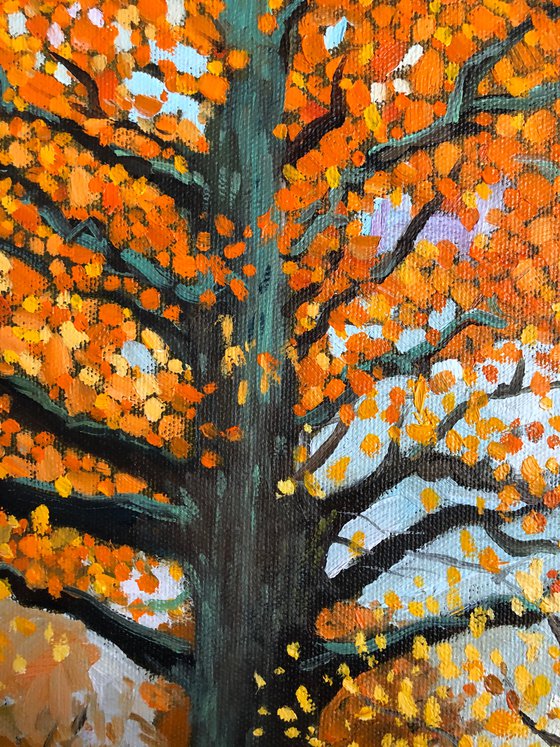 Tree painting Aututumn painting on canvas 16-16 in art