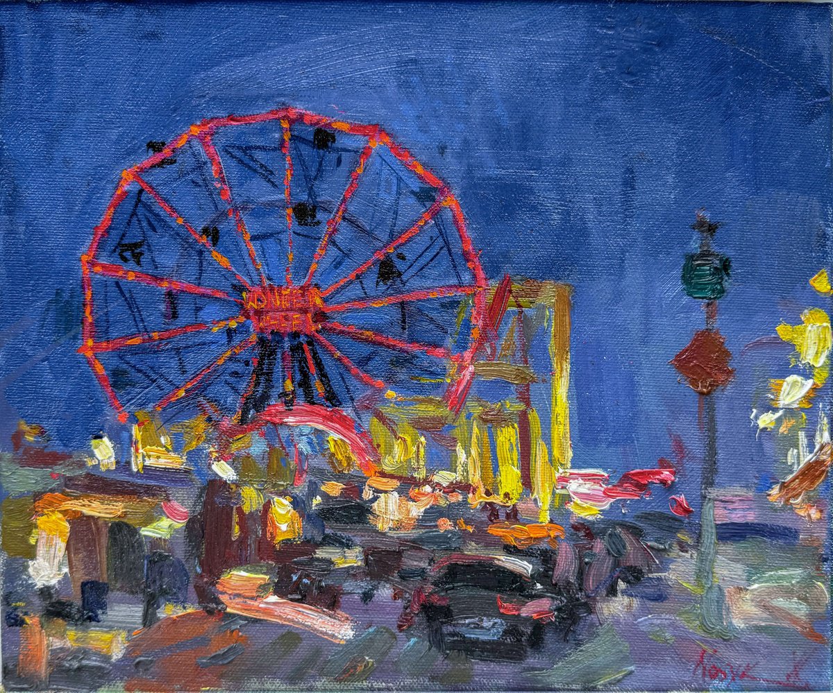 Impressionistic Cityscapes Oil Painting By Nataliia Nosyk, 12 X 10", Coney Island, Original Artwork