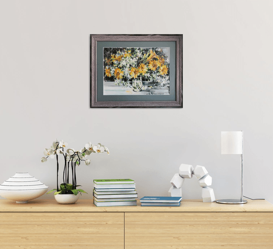 Yellow flowers. one of a kind, original artwork, handmade art.