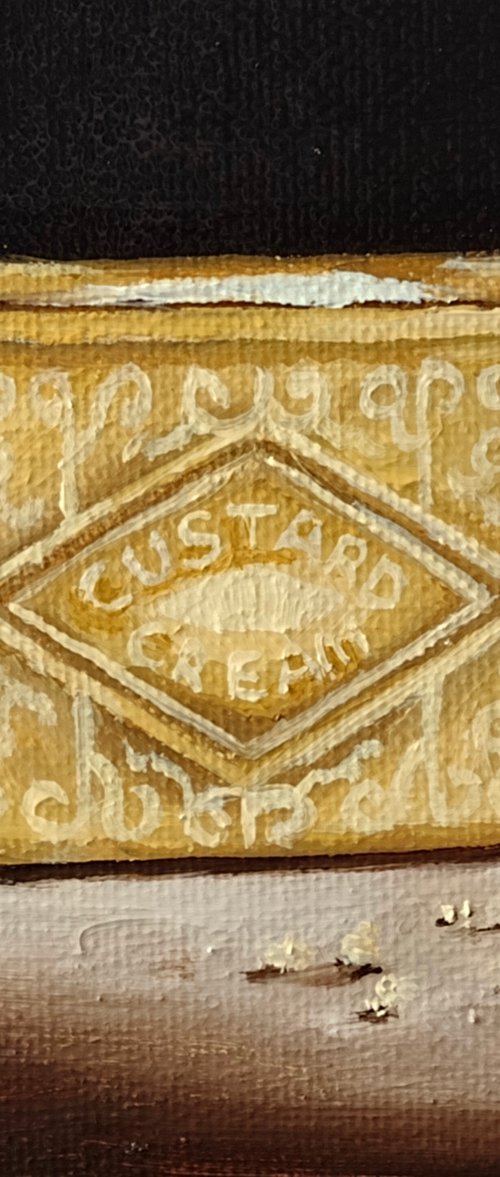 Little Custard Cream biscuit still life by Jane Palmer Art
