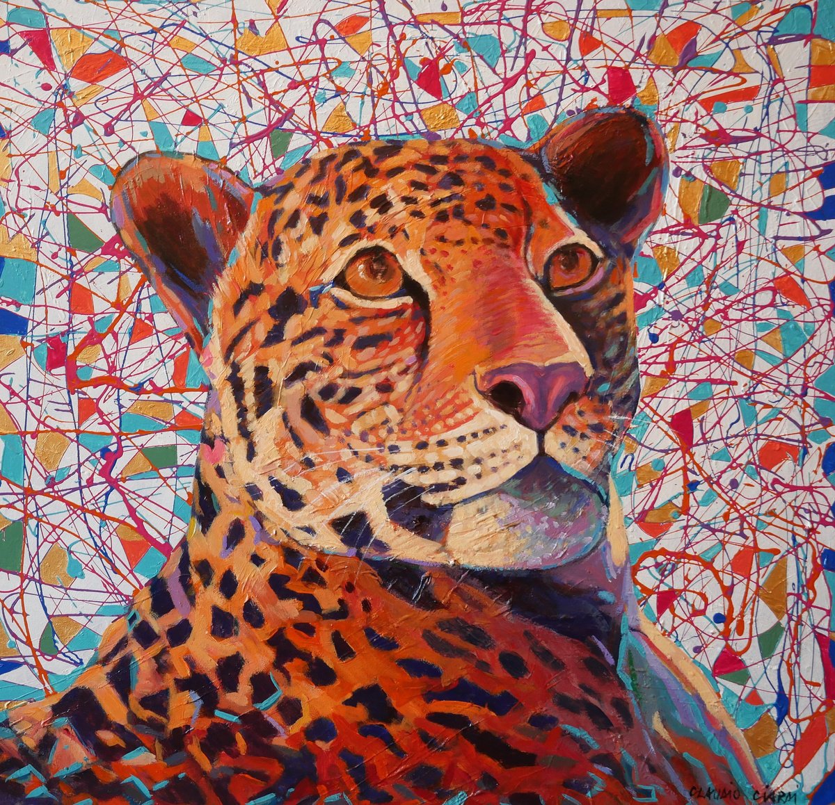 Urban And Pop Animal Acrylic Painting By Claudio Ciardi, 24 X 24, Leopard, Original Artwork