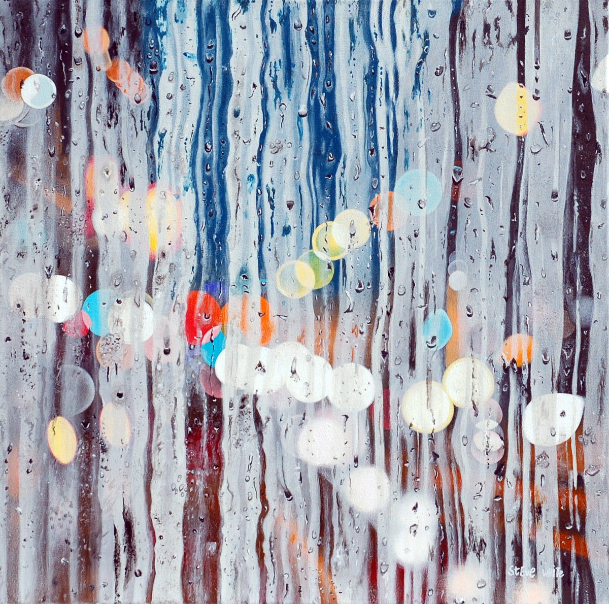 Impressionistic Cityscapes Acrylic Painting By Steve White, 24 X 24", Condensation In The City, Original Artwork