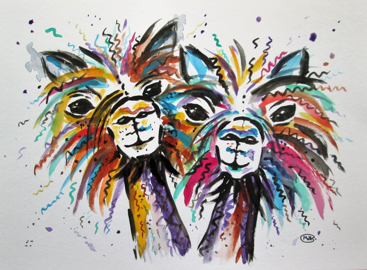 Expressive Animal Watercolour By Marjansart, 12 X 8", Love And Alpacas, Original Artwork